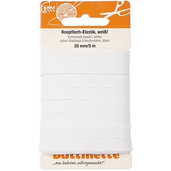 buttinette Gummiband 'Knopfloch-Elastik', weiß, Breite: 20 mm, Länge: 5 m