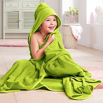 buttinette Sortie de bain pour enfants, avec capuche à broder, citron vert, 140 x 140 cm