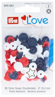 Prym Boutons pression "Colors Snaps étoiles", rouge/blanc/bleu marine, 12,4 mm Ø, 30 pcs.
