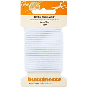 buttinette Elastik-Kordel, weiß, Stärke: 3 mm, Länge: 5 m