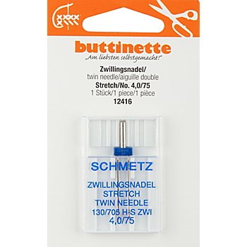buttinette Zwillingsnadel 'Stretch', Stärke: 75, Nadelabstand: 4 mm