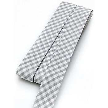 buttinette Baumwoll-Schrägband Vichykaro, grau-weiß, Breite: 2 cm, Länge: 5 m