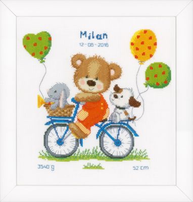 Carte naissance en bois personnalisée - Thème floral - Ourson Câlin