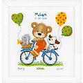 Tableau de naissance à broder "ourson à vélo", 27 x 29 cm