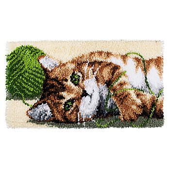 Knüpfteppich 'Spielende Katze', 67 x 39 cm