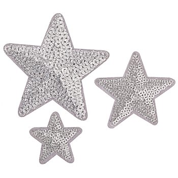 buttinette Écussons à paillettes « étoiles », argenté, 3 pièces