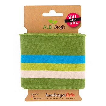 Albstoffe Bande bord-côte en coton bio 'Cuff Me', vert multicolore, 1,4 m