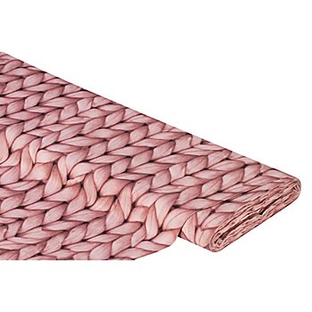 Tissu coton à impression numérique 'motif de torsades', vieux rose