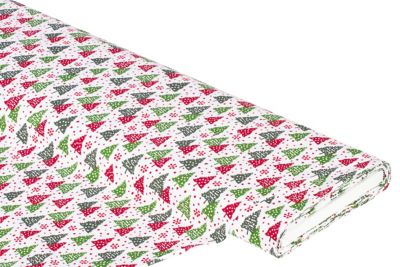 Tissu coton "sapins", blanc/rouge/vert