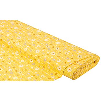 Tissu coton 'fleurs & lignes', jaune multicolore