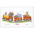 Tableau de naissance à broder "animaux dans le train", 38 x 18 cm