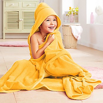 buttinette Sortie de bain pour enfants, avec capuche à broder, jaune, 140 x 140 cm