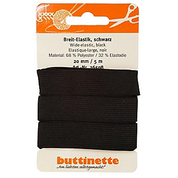buttinette Gummiband 'Breit-Elastik', schwarz, Breite: 20 mm, Länge: 5 m