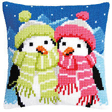 Devant de coussin à broder 'pingouins en hiver'