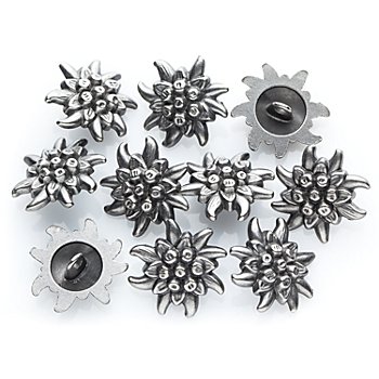 buttinette Boutons tyroliens 'edelweiss', argent, 20 x 20 mm, 10 pièces