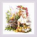 Stickbild "Mädchen mit Entenküken", 30 x 30 cm
