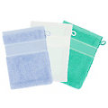 Gants de toilette en tissu éponge, lot de 3 pièces, menthe/émeraude/bleu
