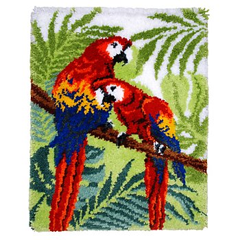 Knüpfteppich 'Papageien', 55 x 72 cm