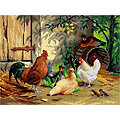 Broderie sur canevas "poules devant l&apos;étable", 30 x 40 cm