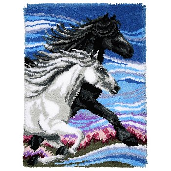 Knüpfteppich 'Pferde Black & White', 55 x 72 cm