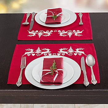 Sets de table à broder 'rennes rouge/blanc'
