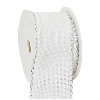 Aida-Stickband, weiß/silber, Breite: 5 cm, 5-m Rolle