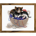 Tableau à broder « chats dans panier », 30 x 24 cm