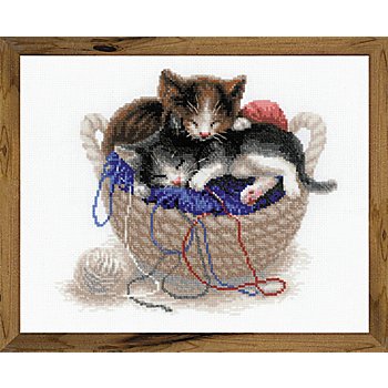 Stickbild 'Kätzchen im Korb', 30 x 24 cm