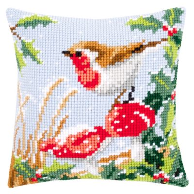 Coussin Décoratif Noël Fait Main - Broderie Point Compté 29x29,5 Cm - Neuf