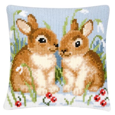 Kreuzstichkissen '2 Hasen & Schneeglöckchen'