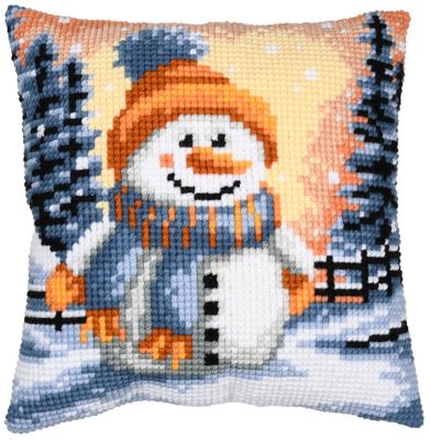 Coussin Point De Croix Ours De Noël Mignon 45x45 Cm – Kit Complet à Broder, Tissu Coton, Motif Coloré