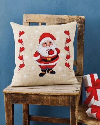 Coussin Décoratif Noël Brodé Au Point Compté - 29 X 29,5 Cm - Fait Main - Neuf
