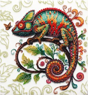 Kit broderie perle 'caméléon', 28 x 30 cm