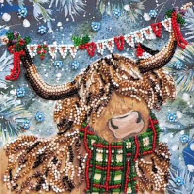 Kit broderie perle 'vache des Highland Noël', 15 x 15 cm