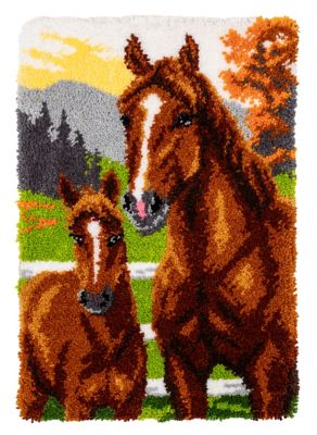 Geknoopte tapijt 'Merrie met veulen', 50 x 74,5 cm