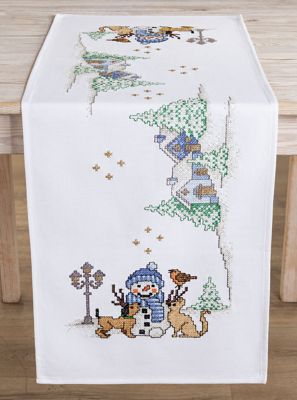 "Chemin de table ""bonhomme de neige et animaux"""