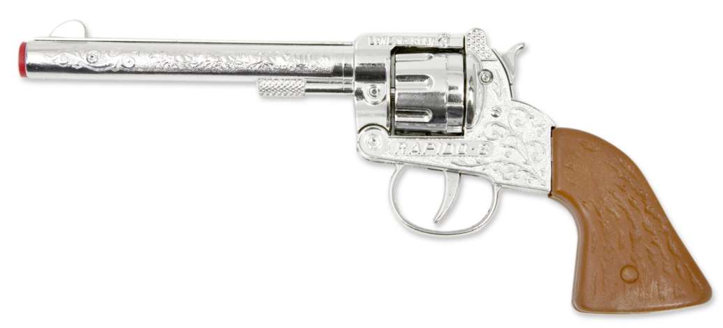 Pistolet de cowboy à pétards, argent/marron, 21 cm