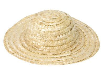 CHAPEAU FAIT EN RUBAN DE PAILLE AVEC PERLE ET MINI BOULE À FACETTES DÉCO