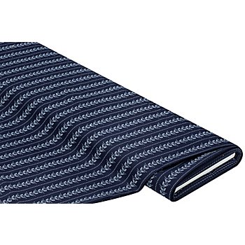 Tissu coton 'bordure florale', bleu marine/bleu clair