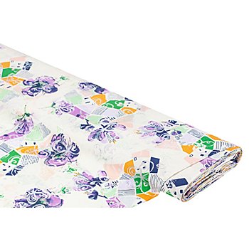 Tissu pour blouses 'fleurs' avec motifs semi-transparents, creme/multicolore