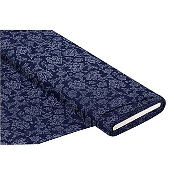 Tissu coton  'fleurs', bleu/blanc