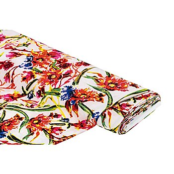 Tissu jersey extensible 'fleurs', blanc/multicolore