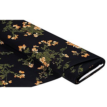 Tissu crêpe 'fleurs', noir/multicolore
