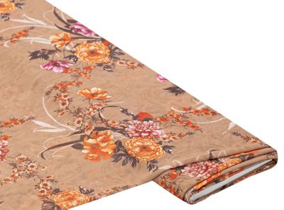 Tissu mousseline chiffon "fleurs", marron clair/coloré