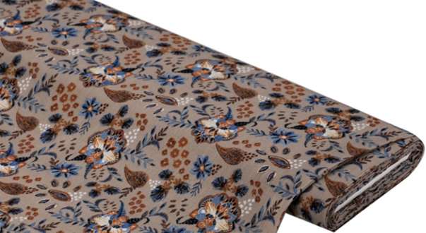 Viskose-Crêpe "Blumen" mit Glitzerstreifen, taupe-color