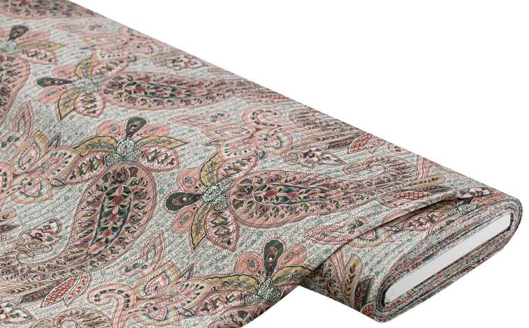 Stretch-Blusenstoff "Paisley", altrosa/grün