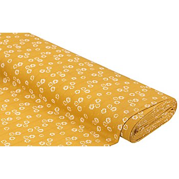 Tissu jersey en coton 'fleurs', moutarde/multicolore