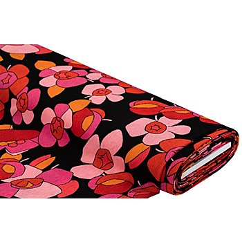 Tissu pour blouses « Betty », froissé, rose vif/multicolore