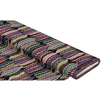 Tissu voile de coton-soie « plumes », noir/multicolore