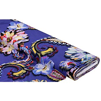 Tissu jersey en pur coton « fleurs et paisley », bleu/multicolore